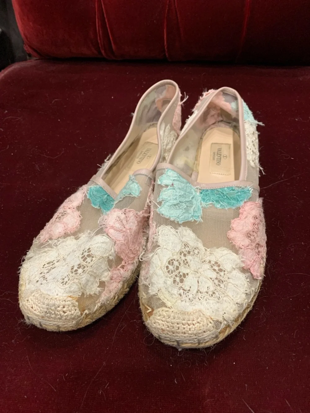 Valentino Pastel Lace Espadrilles in Pink, Blue, Cream